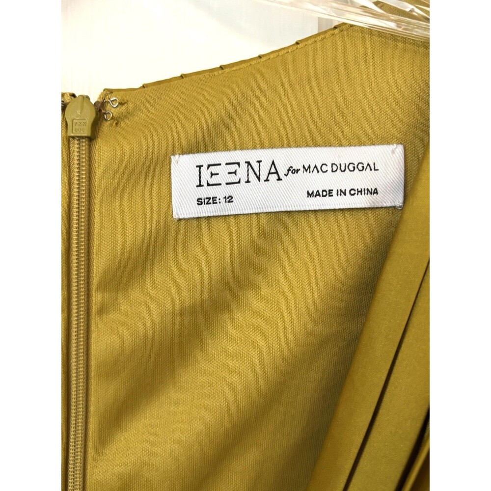 Ieena for Mac Duggal 26483 Chartreuse Pleated Dress Size 12 Fall Wedding - Picture 5 of 11